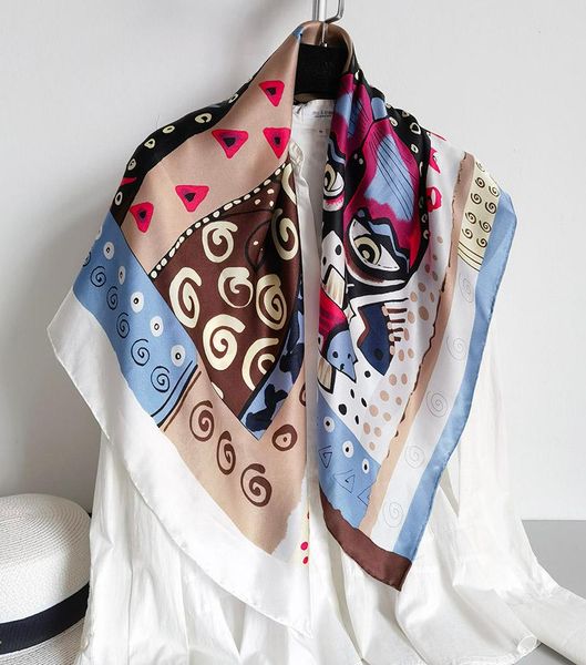 

scarves brand 2021 fashion summer silk square scarf women cat p satin neck hair tie band beach hijab head female foulard coffee, Blue;gray