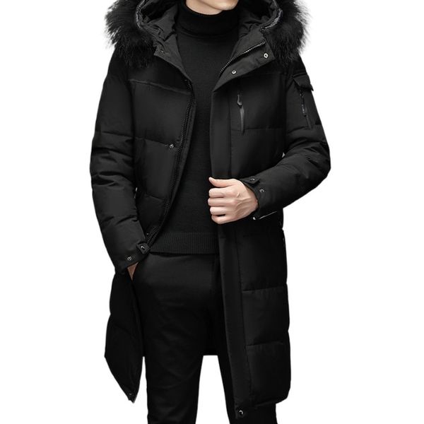 

men's down winter long et, warm coat, thick fur coat, Black