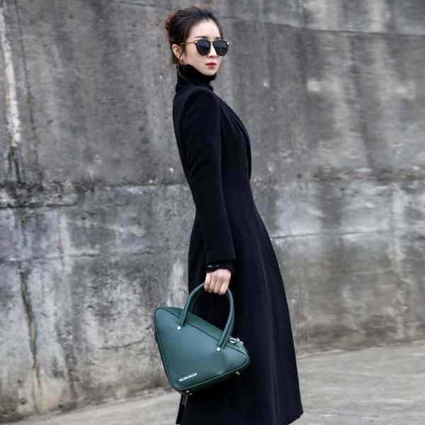 

women's wool & blends woolen coat turn-down collar slim x-long black fashion wild