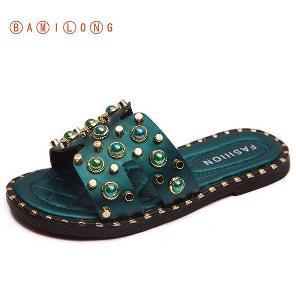 

slipper bamilong children' slippers 2021 summer fashion girl' sandals green pearl water drill antiskid princess b567, Black;grey