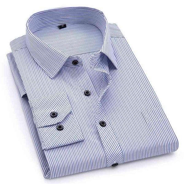 Männer Business Casual Langarmhemd Klassisch gestreift Formal Male Social Dress Button Shirts Slim Fit Große Größe 2XL 3XL 4XL 210721