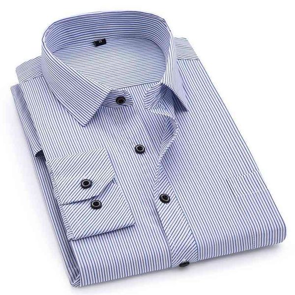 

men business casual long sleeved shirt classic striped formal male social dress button shirts slim fit large size 2xl 3xl 4xl 210721, White;black