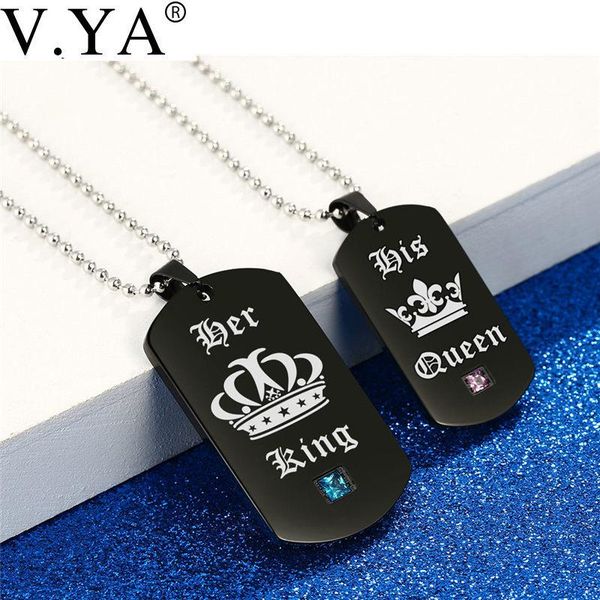 

pendant necklaces v.ya 2021 crystal black color couple necklace her king & his queen crown for women and menjewelry gift, Silver