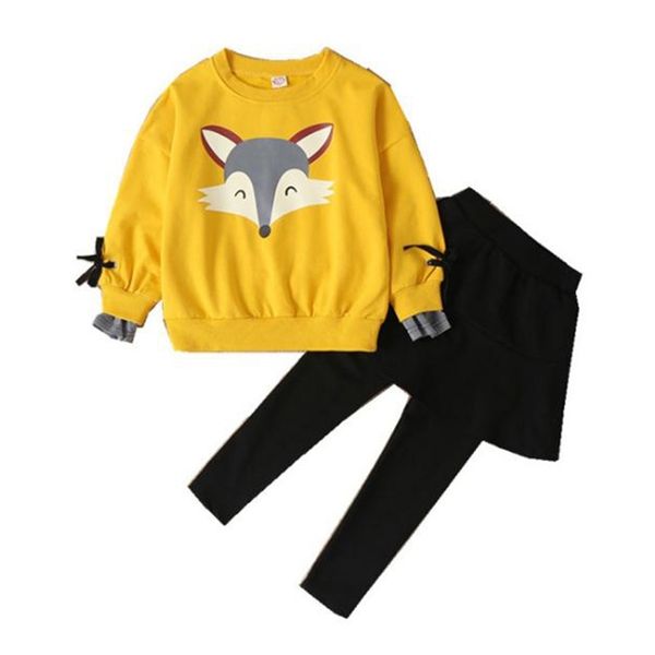 

girls clothing sets autumn winter long sleeve cartoon printed bottoming skirt pant outfit kids children clothes for 4-13 210528, White