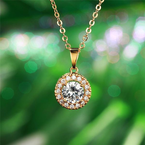 

pendant necklaces dainty female white crystal necklace rose gold chain cute bridal round wedding for women, Silver