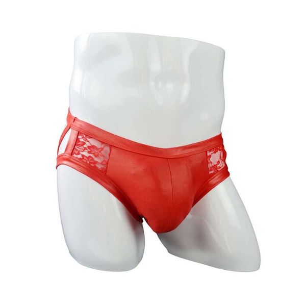 

underpants men's briefs underwear front faux leather back transparent lace hollow jock strap gay sissy panties male, Black;white