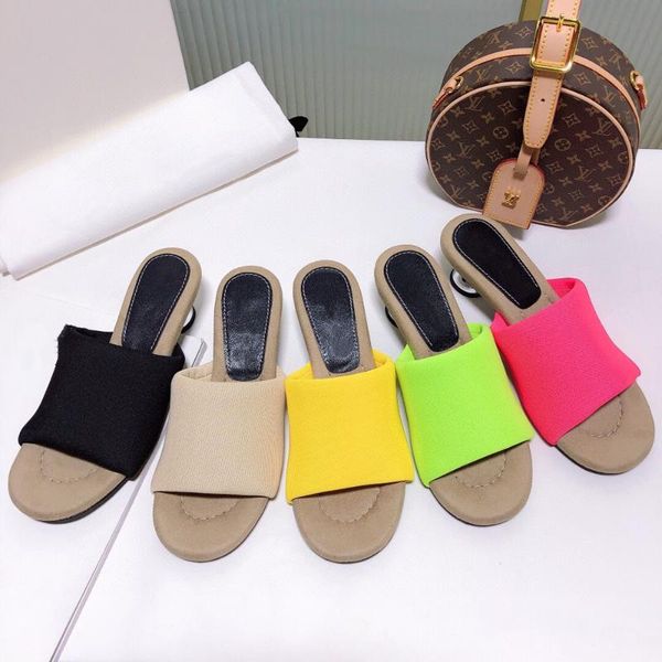 

slippers 2021 brand designer women's shoes round toes spilke heels mixed colors decoration design real leather ladies, Black