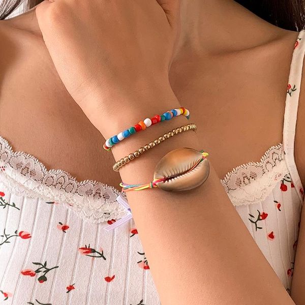 

link, chain ingemark female boho brown big shell beads bracelet for women pulseras mujer tortoise ankle bracelets girls hand jewelry, Black