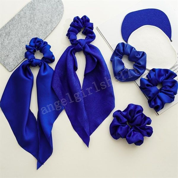 

blue ponytail holder hair tie scraf ribbon rubber bands for women hair rope large korean headband girl hair accessories, Slivery;white