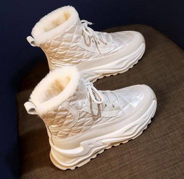 

boots winter warm female short-tubethick-soled cotton thickened velvet waterproof white snow platform booties, Black