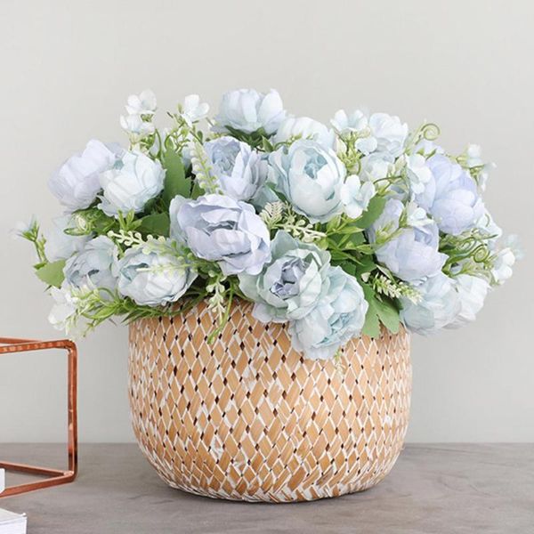 

1pc artificial flowers fake rose peony vivid bouquet 6 head plants bridal hydrangea for home room decoration decorative & wreaths