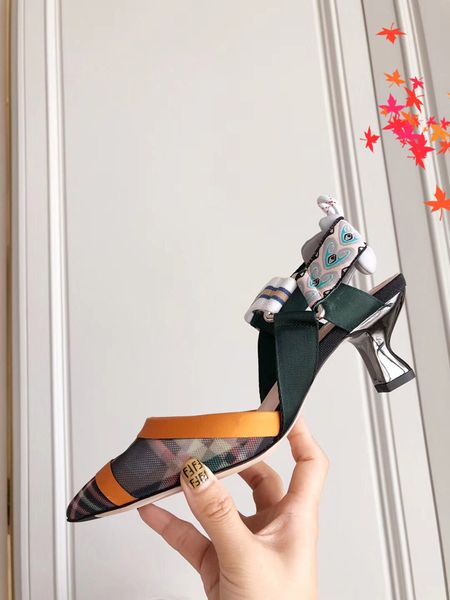 

2021 fashion women shoes pumps casual sandals designer leather spikes slingback high heels designers luxury slides shoess with logo and box, Black
