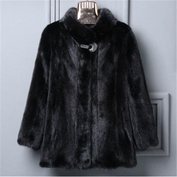 

women's fur & faux 2021 winter women fuax mink single butto coat lady korean fashion solid color fake outerwear short overcoat 1007, Black