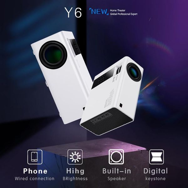 

webcams y6 projector mini portable led hd red and blue 3d screen with hifi stereo speaker mobile phone for home/office/outdoor
