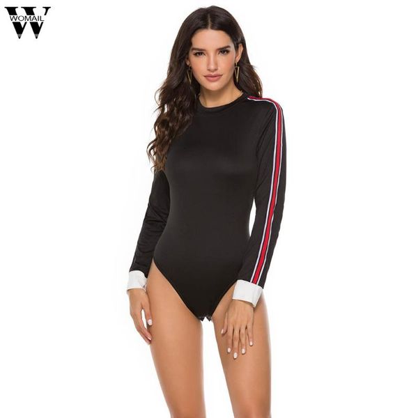 

women's jumpsuits & rompers womail bodysuit women fashion o-neck stripe print long sleeve skinny romper short club sport holiday, Black;white