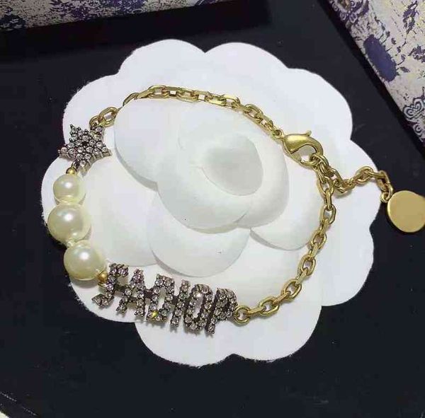 

bangle charm bracelets d family / di high version fashion classic brass letter size pearl bracelet female, Golden;silver