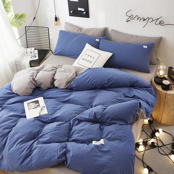 

bedding sets home textile solid color duvet cover pillow case bed sheet ab side quilt boy kid teen girl linens set king