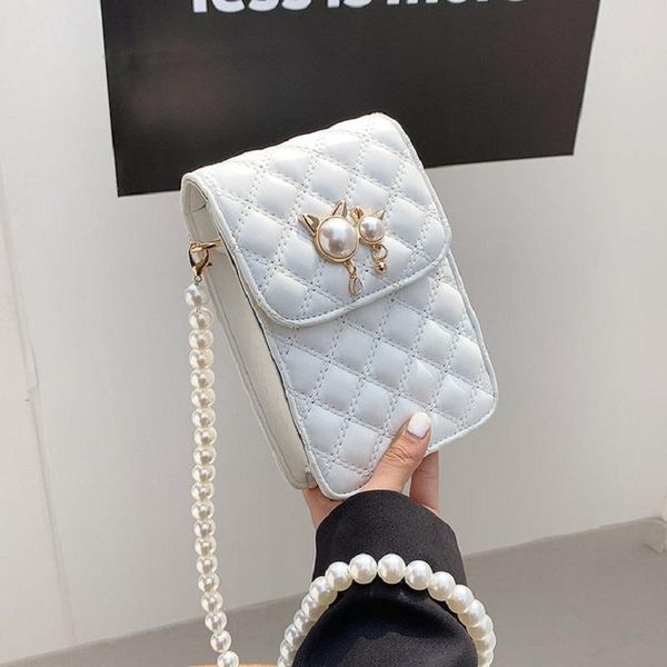 

evening bags kitten lock pearl chain bag girl 2021 summer personality solid color fashion mobile phone oblique cross shoulder