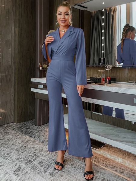 

glamaker split sleeve flare leg jumpsuit u8l5#, White