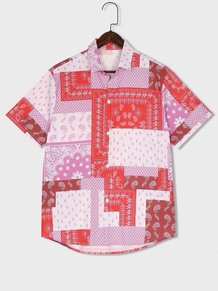 

romwe guys paisley & scarf print shirt t0zq#, White;black