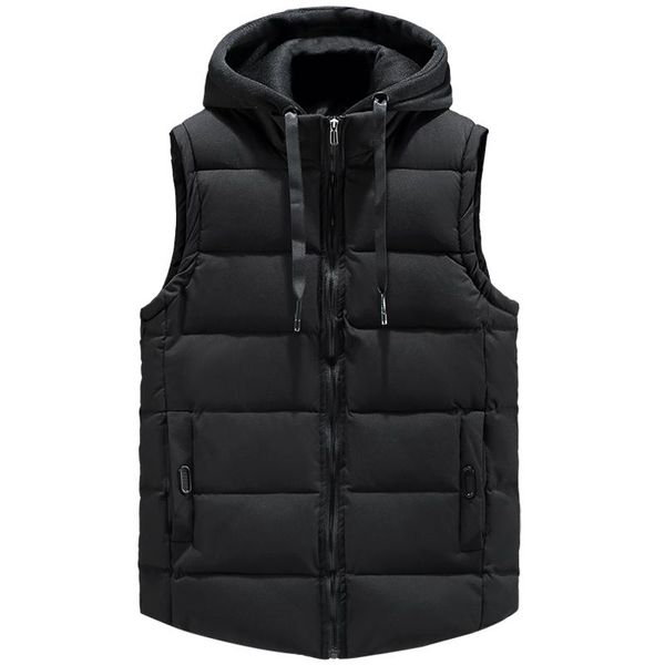 

men's vests brand autumn winter men cotton vest hooded plus size -4xl thick warm sleeveless jacket waistcoat casual solid zipper coats, Black;white
