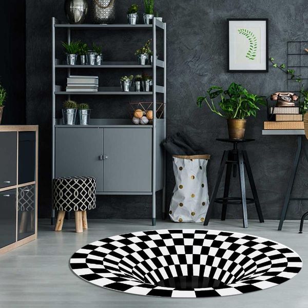 

carpets 3d printing carpet rug three-dimensional black&white stereo vision mat round living room doormat tea table sofa illusion
