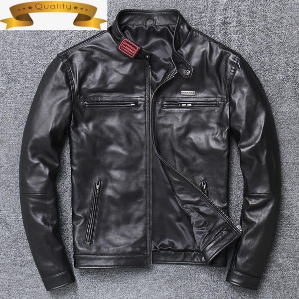 

leather men jacket korean fashion real spring autumn sheepskin coat mencuero genuino 1111 pph370 men's & faux, Black