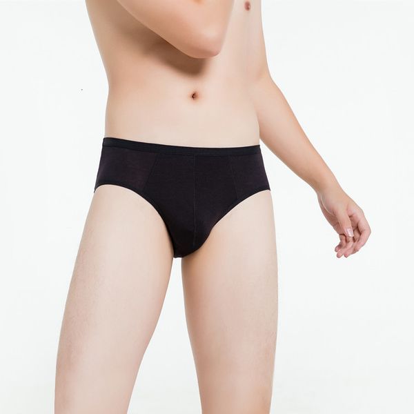 

underwear men's modal cotton fabric sports breathable elastic solid color middle waistband hip briefs, Black;white