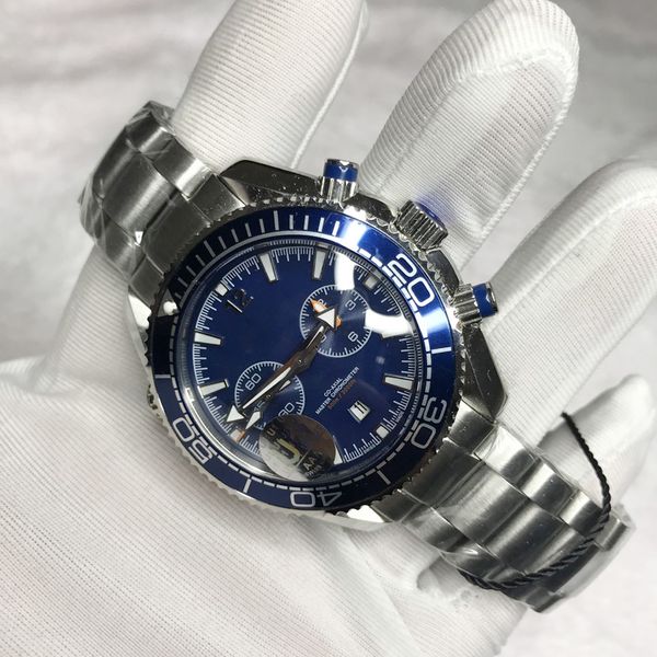 

2021 men luxury watch blue dial sapphire glass automatic self-winding sweeping movement master all sub dials works, Slivery;brown