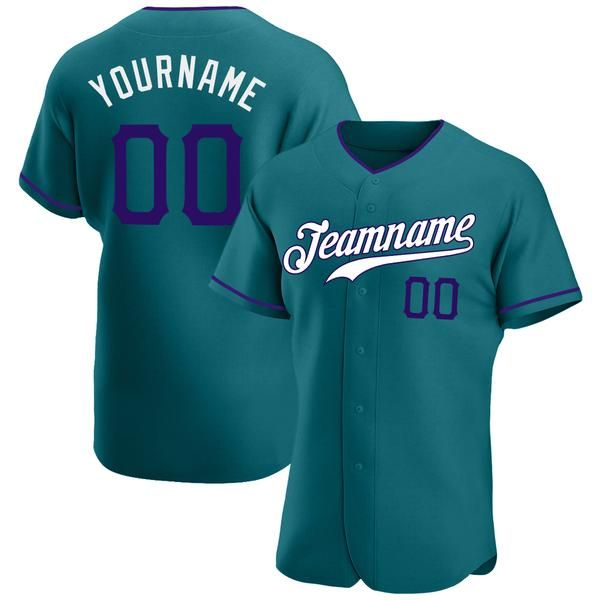 

custom aqua purple-white authentic baseball jersey, Blue;black