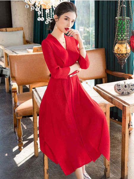 

dress miyake fold solid v-neck lace-up big a-line, Black;gray