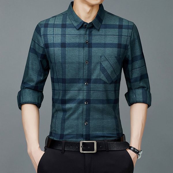 

2021 spring autumn men's shirt middle-aged and young leisure thin plaid lapel real pocket shirt, Black