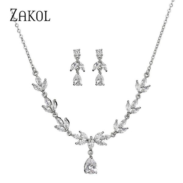 

earrings & necklace zakol elegant clear cubic zirconia silver color jewelry set for women bridal wedding party accessories