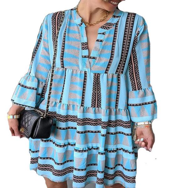 

women's swimwear cool dress temperament geometric print v-neck trumpet sleeve swing holiday party loose cotton, White;black