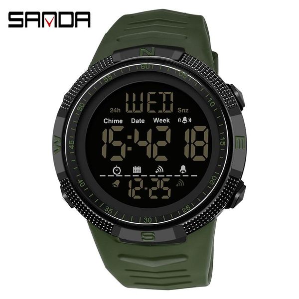 

wristwatches sanda digital men led backlight electronic watch luxury famous big dial male sport watches quartz 2021, Slivery;brown