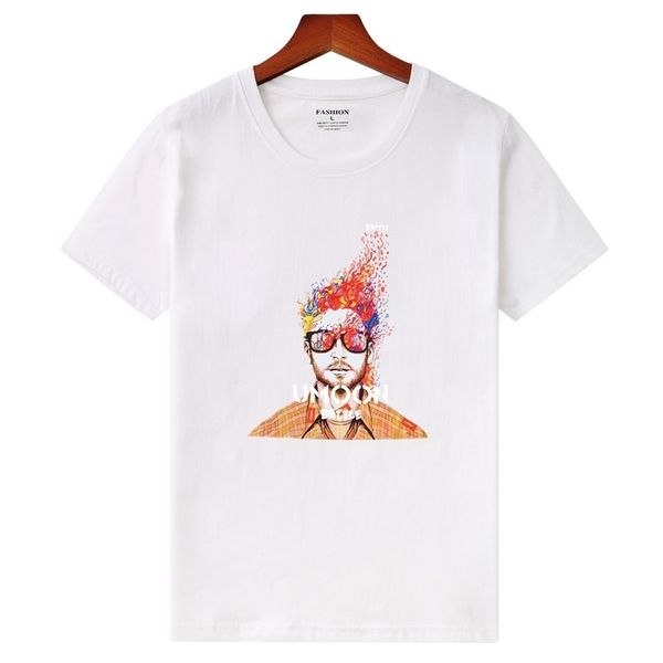 

summer new cotton short sleeve t-shirt youth loose t-shirt men's printed t-shirt, White;black