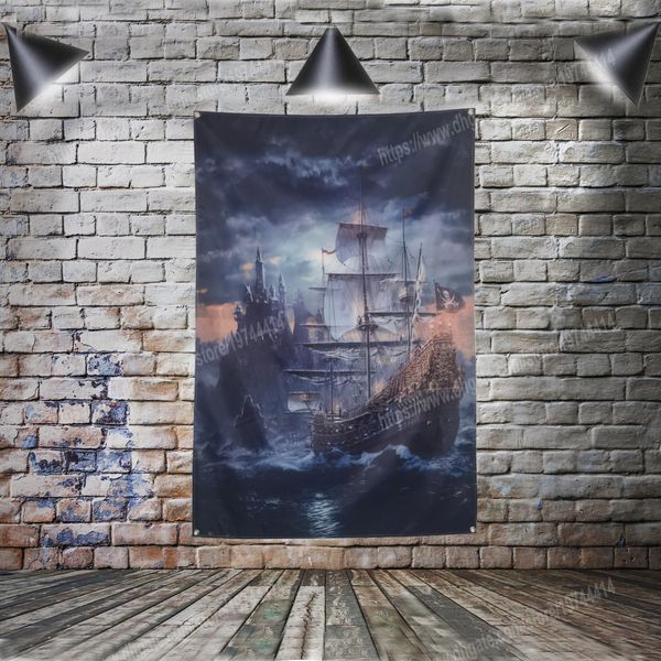 Военный корабль боевой корабль парусная лодка морские флаги баннер полиэстер 144 * 96см повесить на стену 4 втулки на заказ флаг в помещении в помещении вдохновляющий декор можно настроить