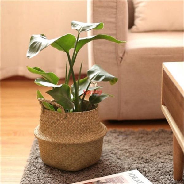 

storage baskets practical handmade bamboo laundry straw patchwork wicker rattan seagrass belly garden flower pot planter basket