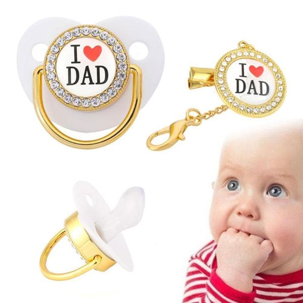 

love dad series pacifier clip baby play mouth luxury crystal diamond chain pacifiers#