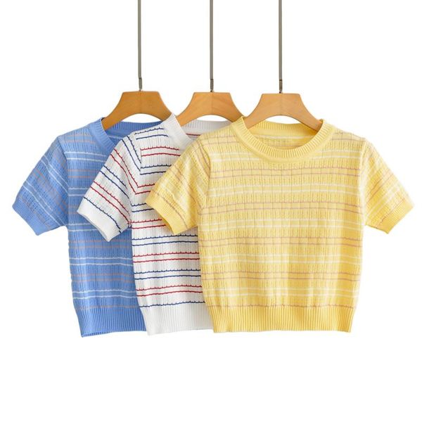 

women's t-shirt jcÂ· kilig casual stripe thin sweater women chic color with y22145, White