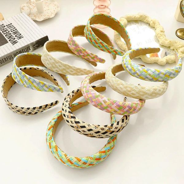 

hair clips & barrettes creative bohemian headband summer raffia straw weaving for women stripes handmade hoop hairband accessories, Golden;silver