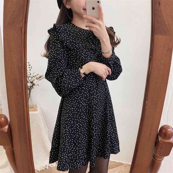 

spring summer women dress dot vintage casual black party woman plus size long sleeve female es vestidos 12226 210421, Black;gray