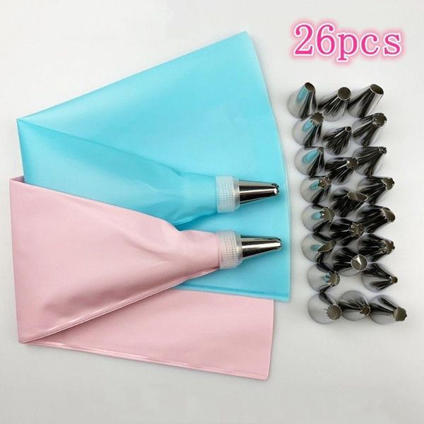 

baking & pastry tools 26 pcs cake decorating tool set silicone bag diy icing piping cream reusable bags +24 nozzle suit