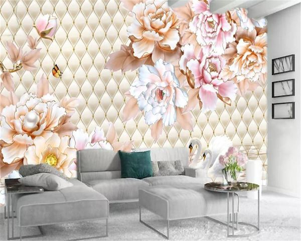 

wallpapers wall papers home decor gorgeous peony swan lake 3d flowers hd environmental decoration wallpaper