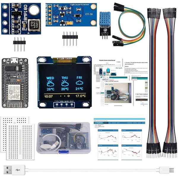 

smart home control esp8266 weather station kit with dht11 temperature humidity bmp180 light sensor 0.96 inch oled iic display for arduino