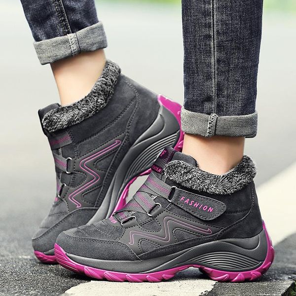 

boots 2021 women winter with fur casual warm shoes female rubber ankle snow boot sneakers outdoor botas mujer plus size 41, Black