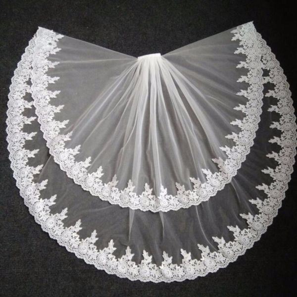 

bridal veils elegant white/ivory lace wedding two layers with comb veil edge, Black