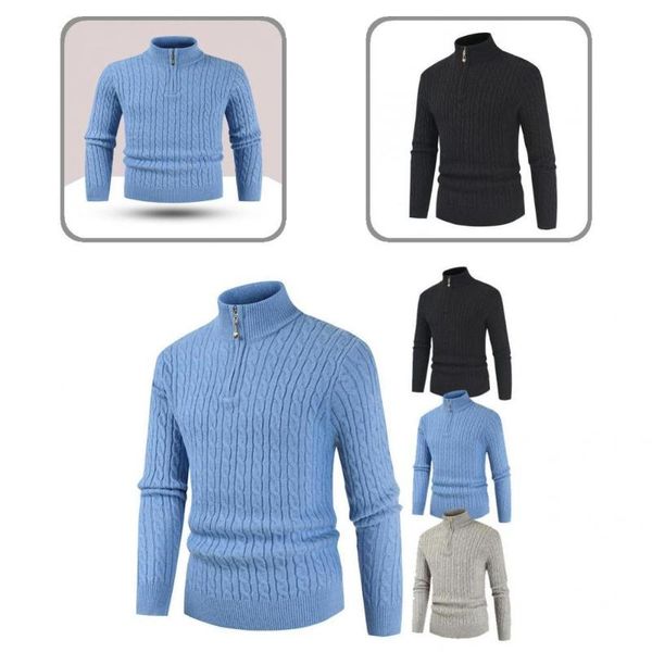 

men's sweaters trendy turtleneck zipper neck men twist sweater pullover stand collar ribbed cuff streetwear, White;black