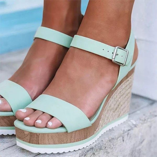 

sandals women shoes platform peep toe high wedges heel ankle buckles sandalia transparent black female qd22