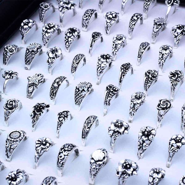 

100pcs mix style flower elegant alloy vintage for women rings jewelry lots, Silver